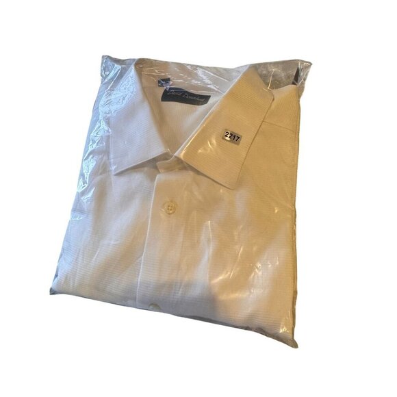 David Donahue White Cotton Ribbed Classic Fit Button-Up Mens Shirt 18/34-35 - Picture 11 of 11